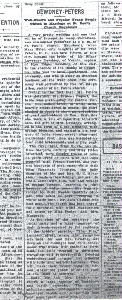 Victoria newspaper report of her wedding