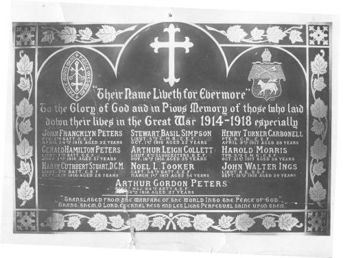 plaque in St. Paul`s Anglican Church in Charlottetown (McBride Collection)