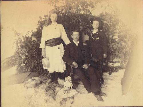 Ted Dewdney (right) in 1891 with his sister Rose and brother Walter.