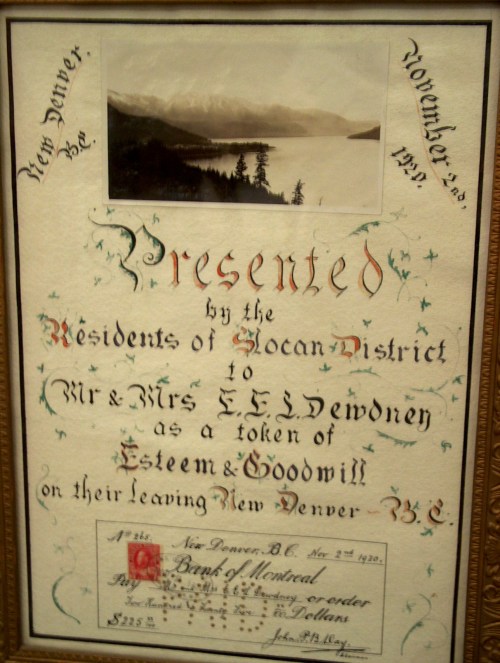 plaque on ted and helen leaving new denver in 1920